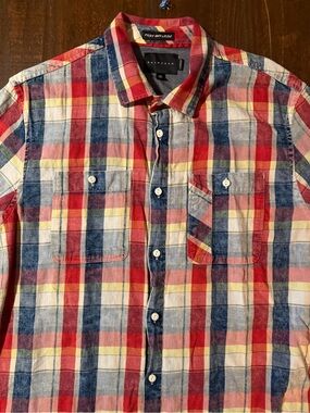 Sean John Red, White & Blue Plaid Button-Down Shirt - XL